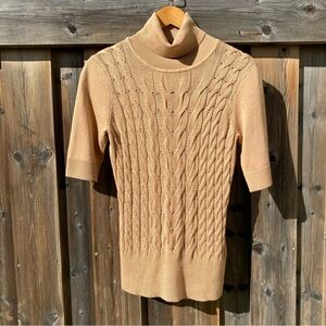 Ricki’s | NWT Tan Cowl Neck Cable Knit Sweater with Ribbed Texture 3/4 Sleeves